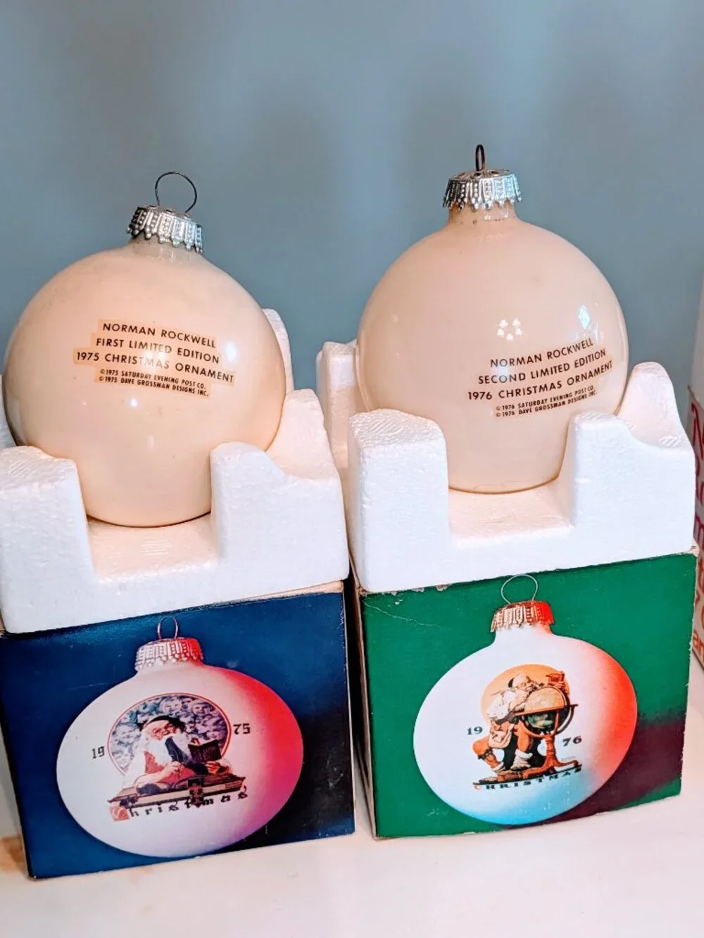 Lot of 5 VTG 70s Norman Rockwell Christmas Ornaments Limited Edition Boxed Retro